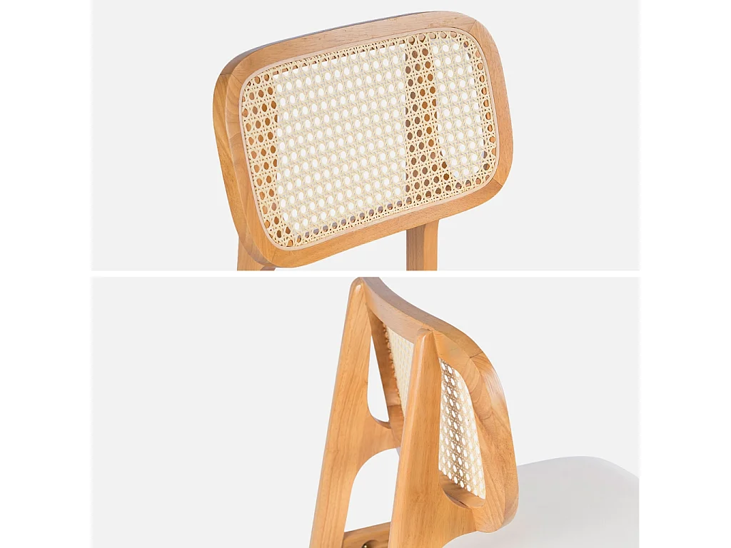 Taburete de bar de madera de hevea con rejilla y tela, set de 2