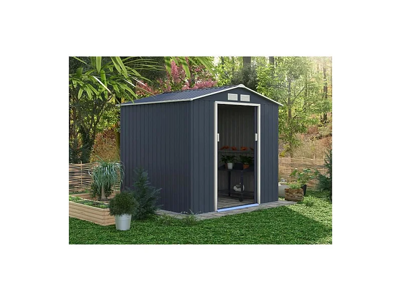 Abri de jardin en métal 4,07 m² - Kit d'ancrage inclus - Gris anthracite