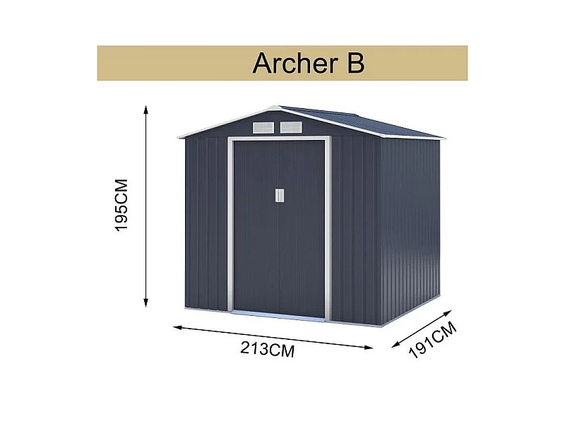 Abri de jardin en métal 4,07 m² - Kit d'ancrage inclus - Gris anthracite