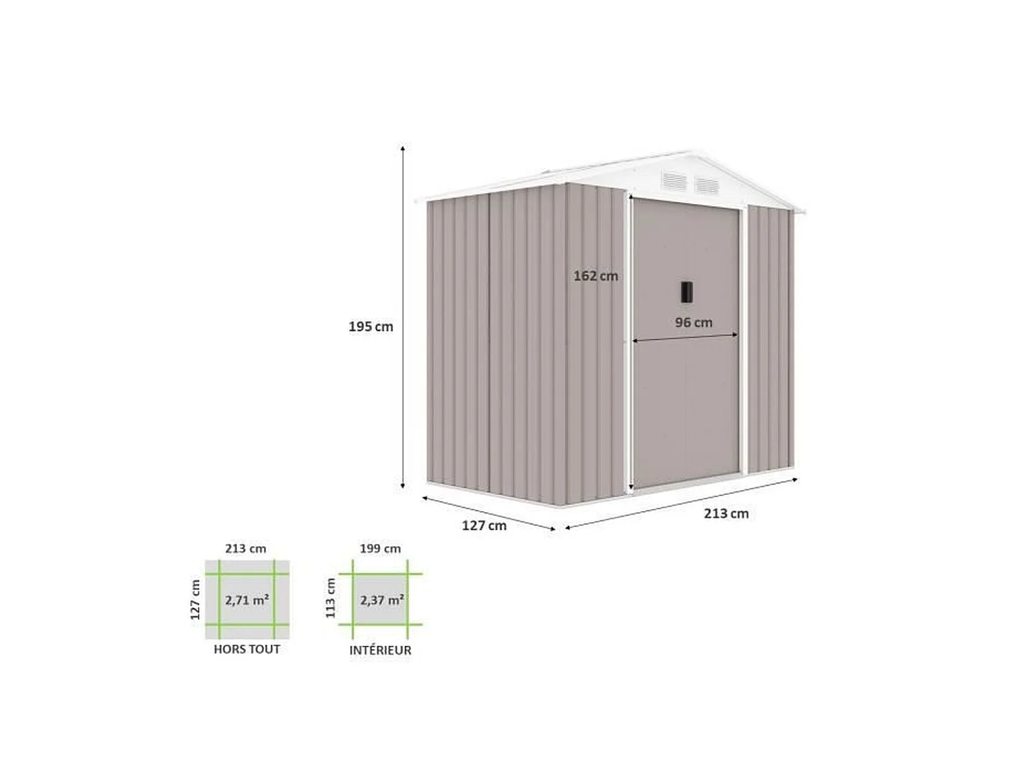 Abri de jardin en acier 2,71 m2 - Kit dancrage inclus - Taupe