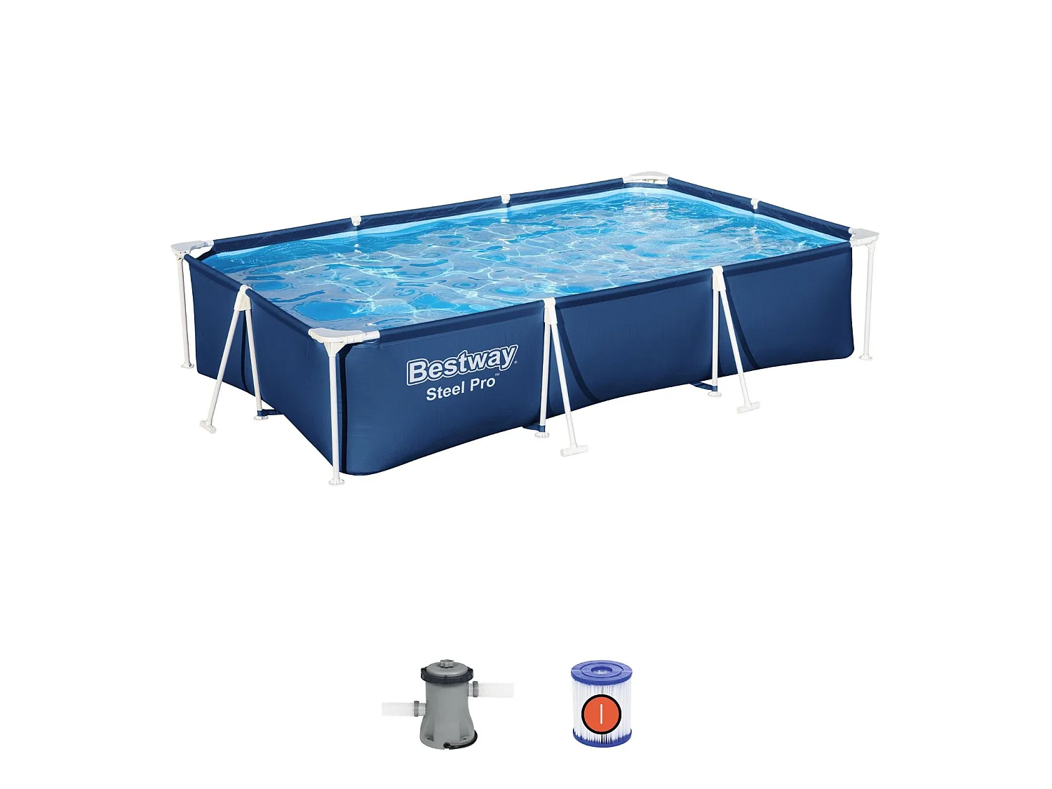 Piscina Fuori Terra Rettangolare Bestway Steel Pro 300x201x66 cm con Rivestimento in DuraPlus e Pompa Filtro a Cartuccia da 1.249 L/h