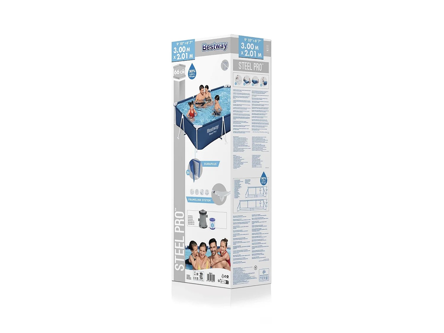 Piscina Fuori Terra Rettangolare Bestway Steel Pro 300x201x66 cm con Rivestimento in DuraPlus e Pompa Filtro a Cartuccia da 1.249 L/h