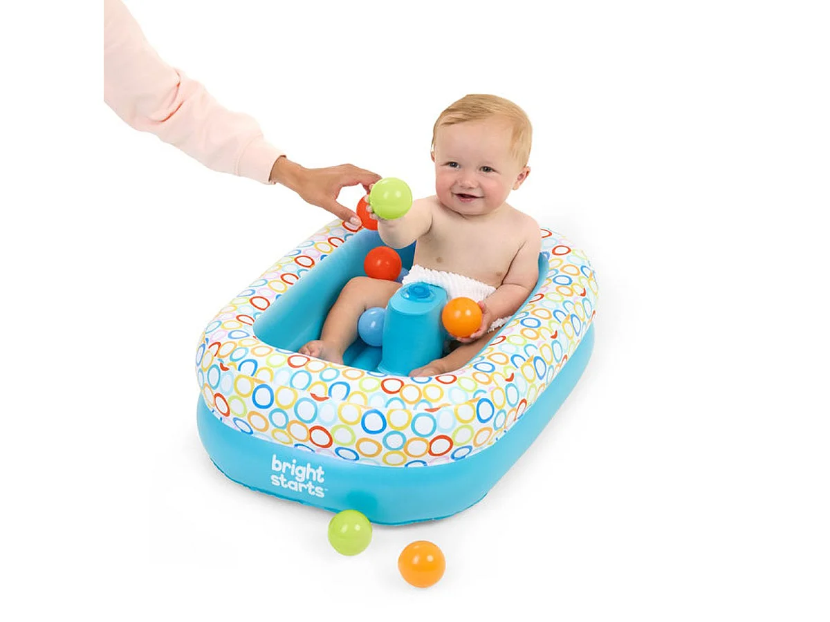 Bright Starts baignoire bébé gonflable 2-en-1 avec pompe intégrée et 8 balles - Bleu