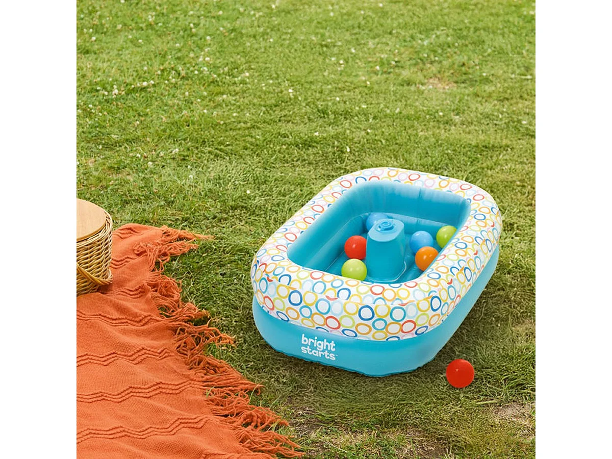 Bright Starts baignoire bébé gonflable 2-en-1 avec pompe intégrée et 8 balles - Bleu