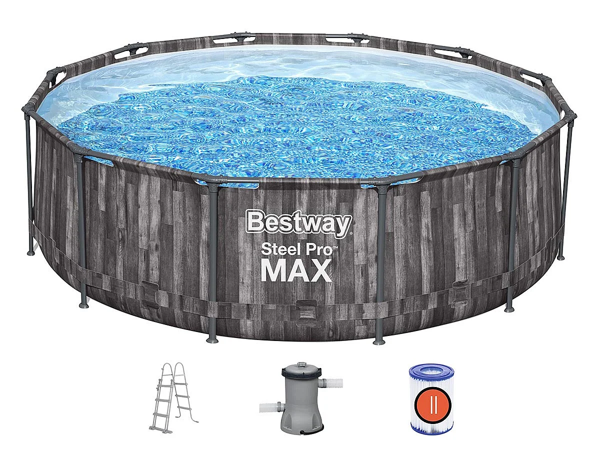 Piscina Fuori Terra Rotonda 366x100 cm con Pompa Filtro a Cartuccia 2.006 L/H Scala di Sicurezza