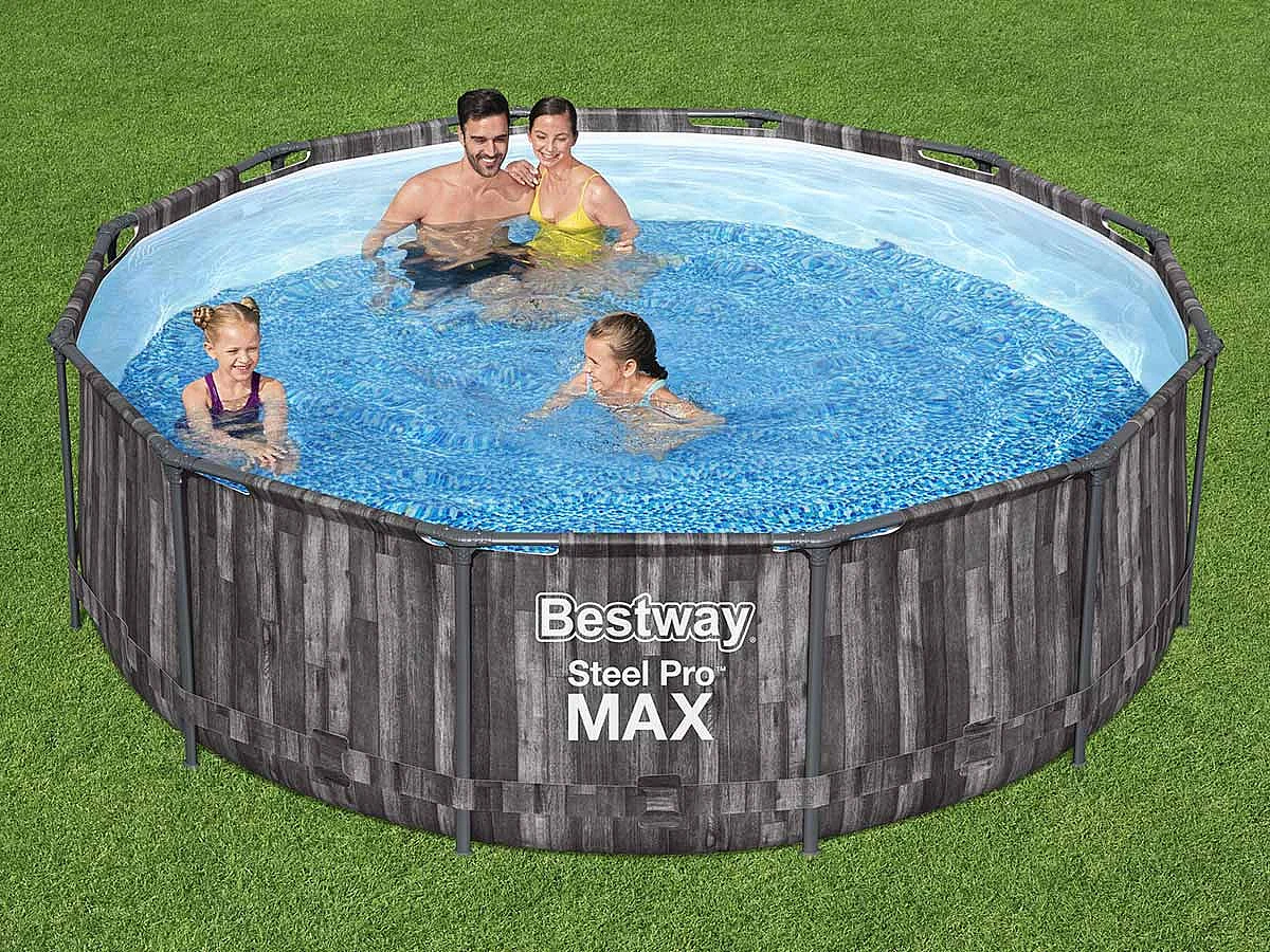 Piscina Fuori Terra Rotonda 366x100 cm con Pompa Filtro a Cartuccia 2.006 L/H Scala di Sicurezza