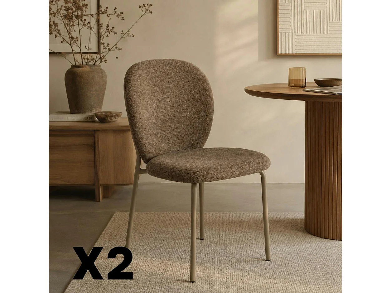 Chaise tissu marron design arrondi (lot de 2) LORA