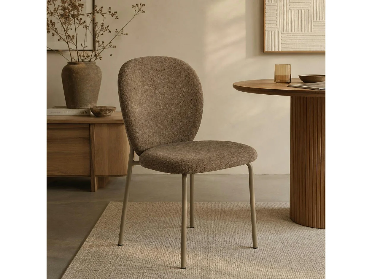 Chaise tissu marron design arrondi (lot de 2) LORA