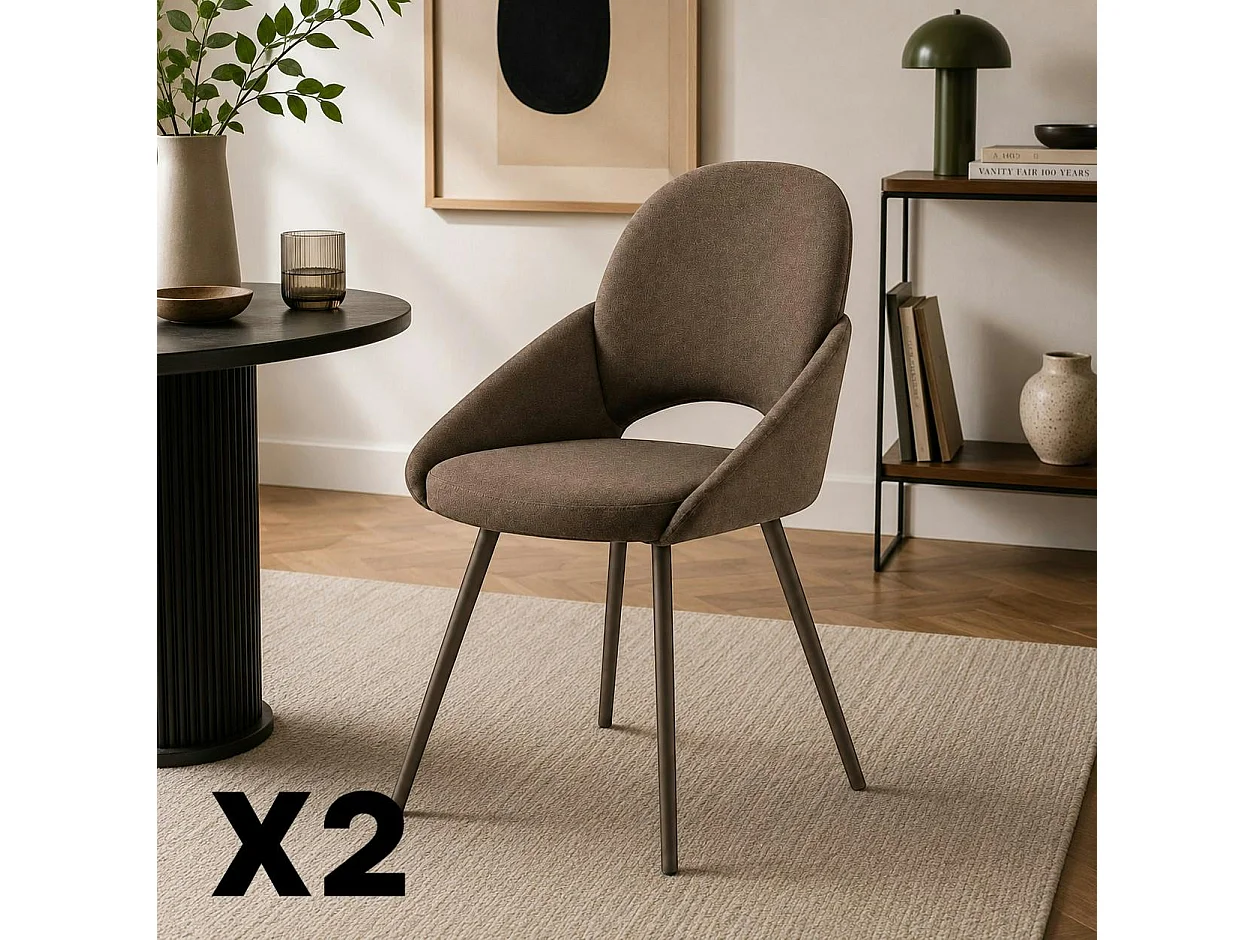 Chaise marron accoudoirs intégrés pieds bronze (x2) AUREN