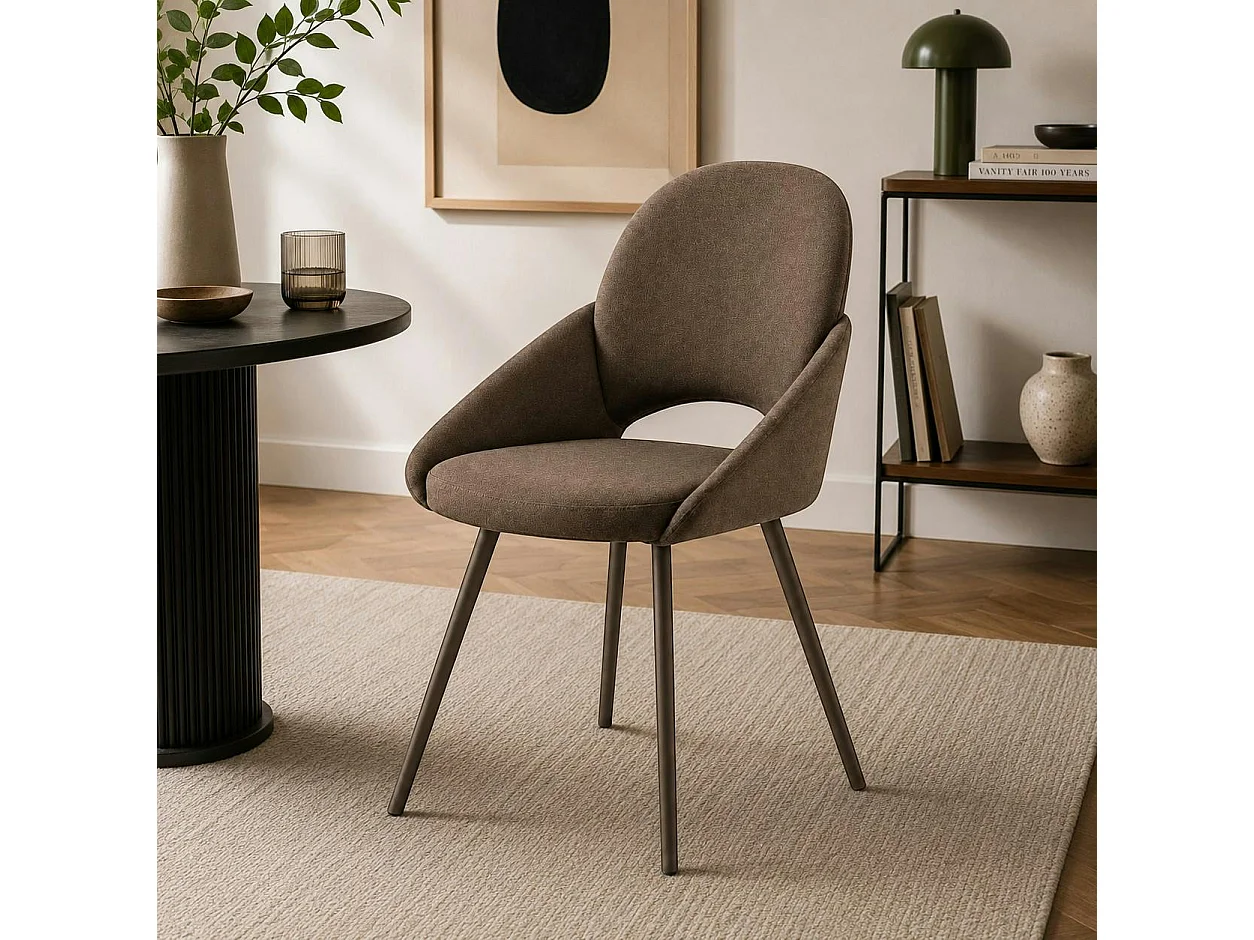 Chaise marron accoudoirs intégrés pieds bronze (x2) AUREN