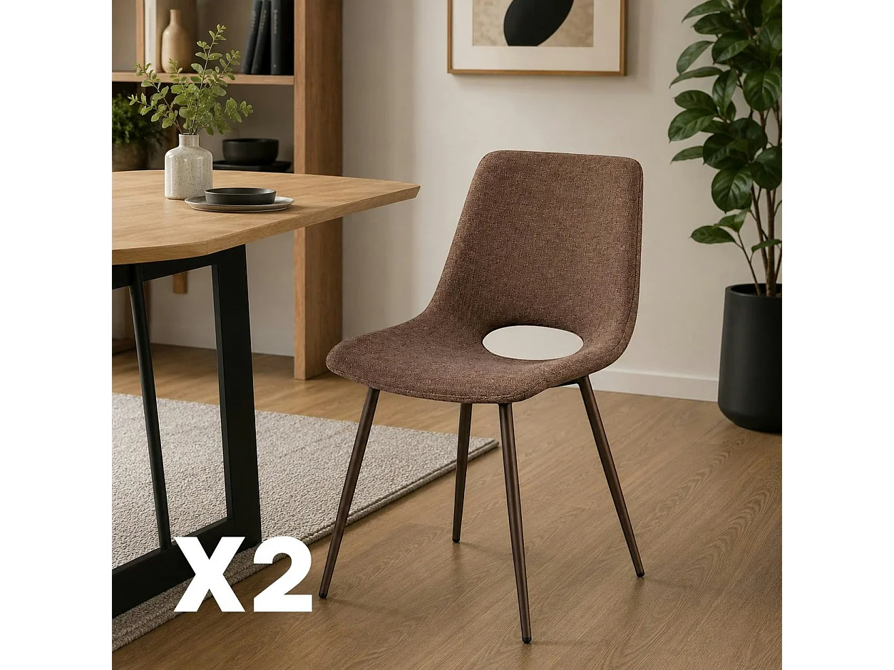 Chaise tissu marron à dossier ouvert (lot de 2) LORA