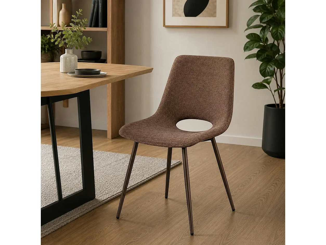 Chaise tissu marron à dossier ouvert (lot de 2) LORA