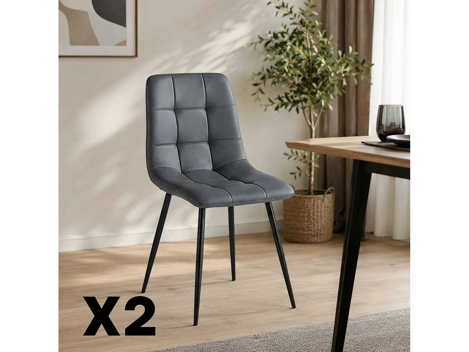 Chaise bleu arctique motif damier (lot de 2) LORA