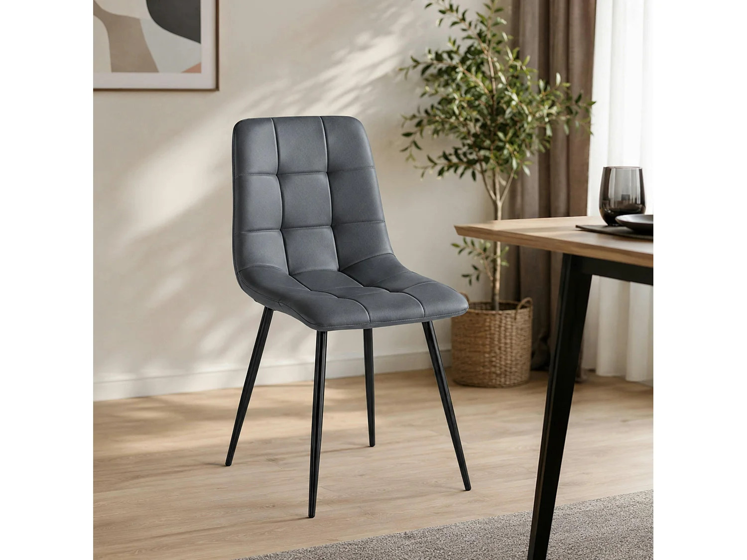 Chaise bleu arctique motif damier (lot de 2) LORA