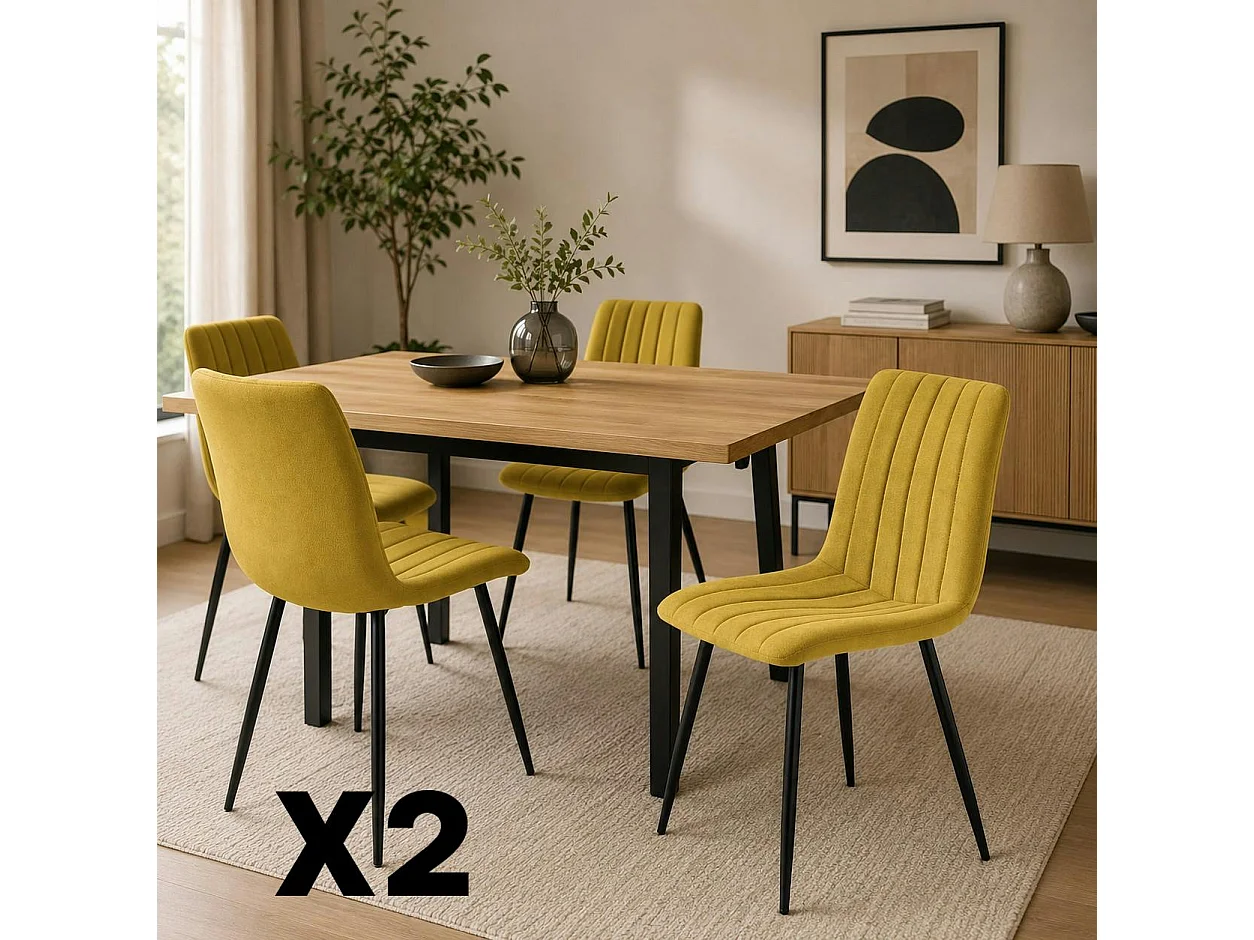 Chaise tissu moutarde à coutures verticales (lot de 2) LORA