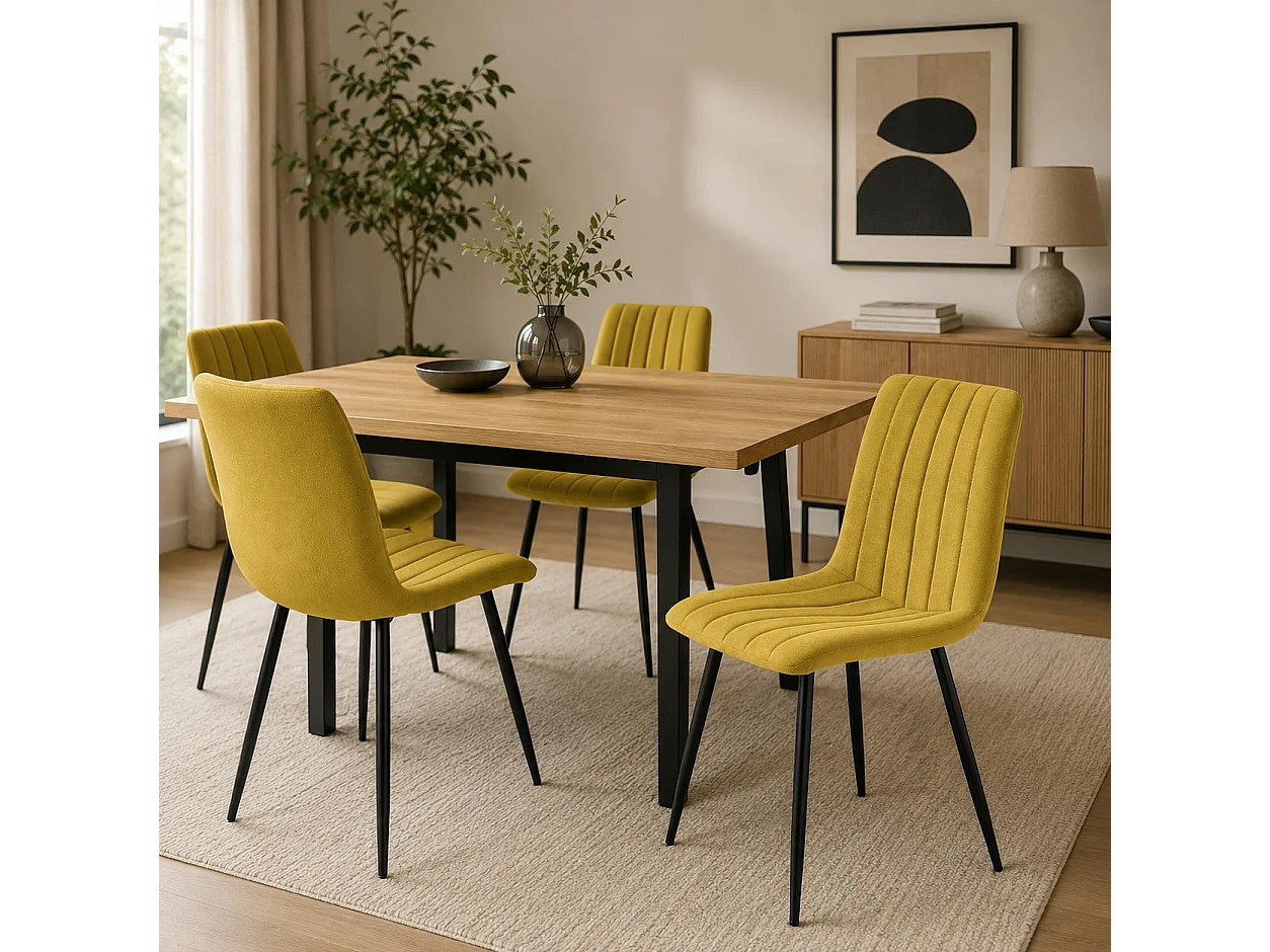 Chaise tissu moutarde à coutures verticales (lot de 2) LORA