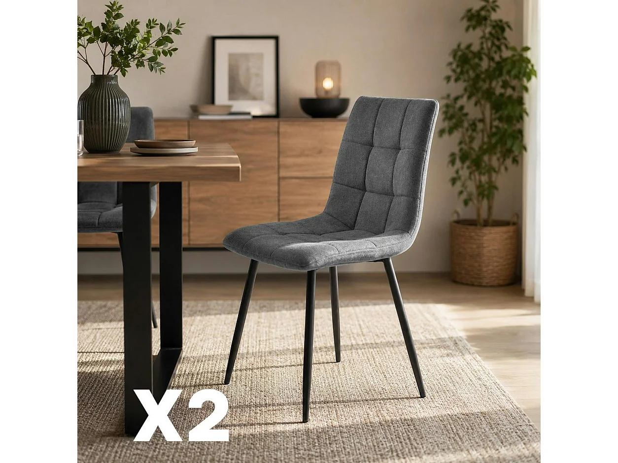 Chaise en tissu marron motif damier (lot de 2) LORA