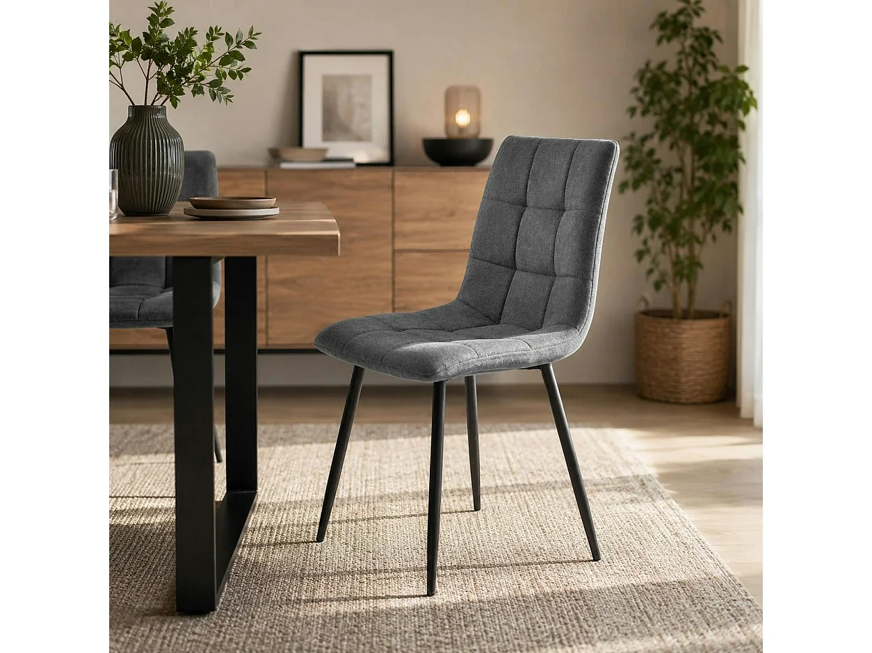 Chaise en tissu marron motif damier (lot de 2) LORA