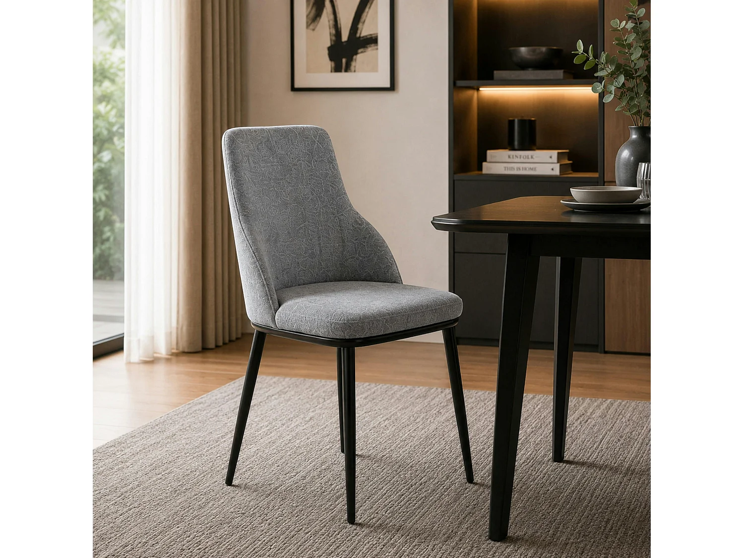 Chaise tissu gris pieds métal noir (x2) AUREN