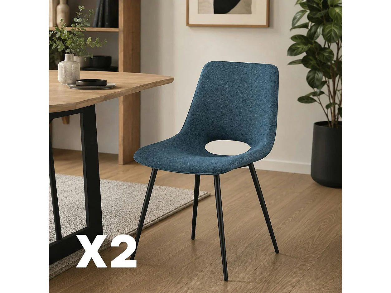 Chaise tissu bleu à dossier ouvert (lot de 2) LORA