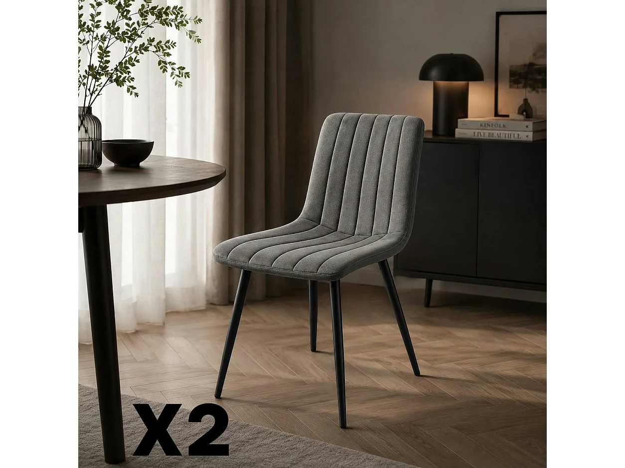 Chaise tissu gris foncé à coutures verticales (x2) LORA