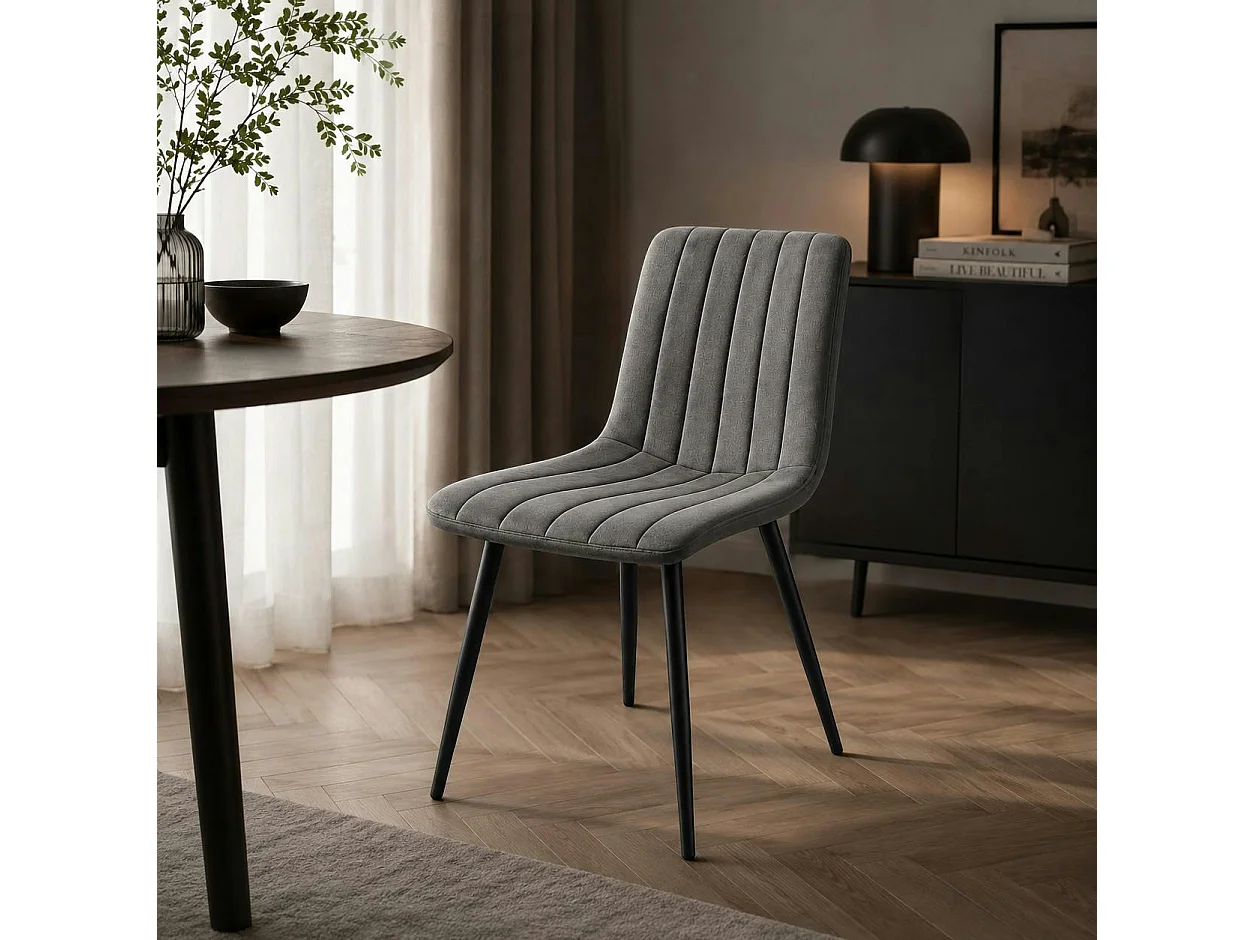 Chaise tissu gris foncé à coutures verticales (x2) LORA