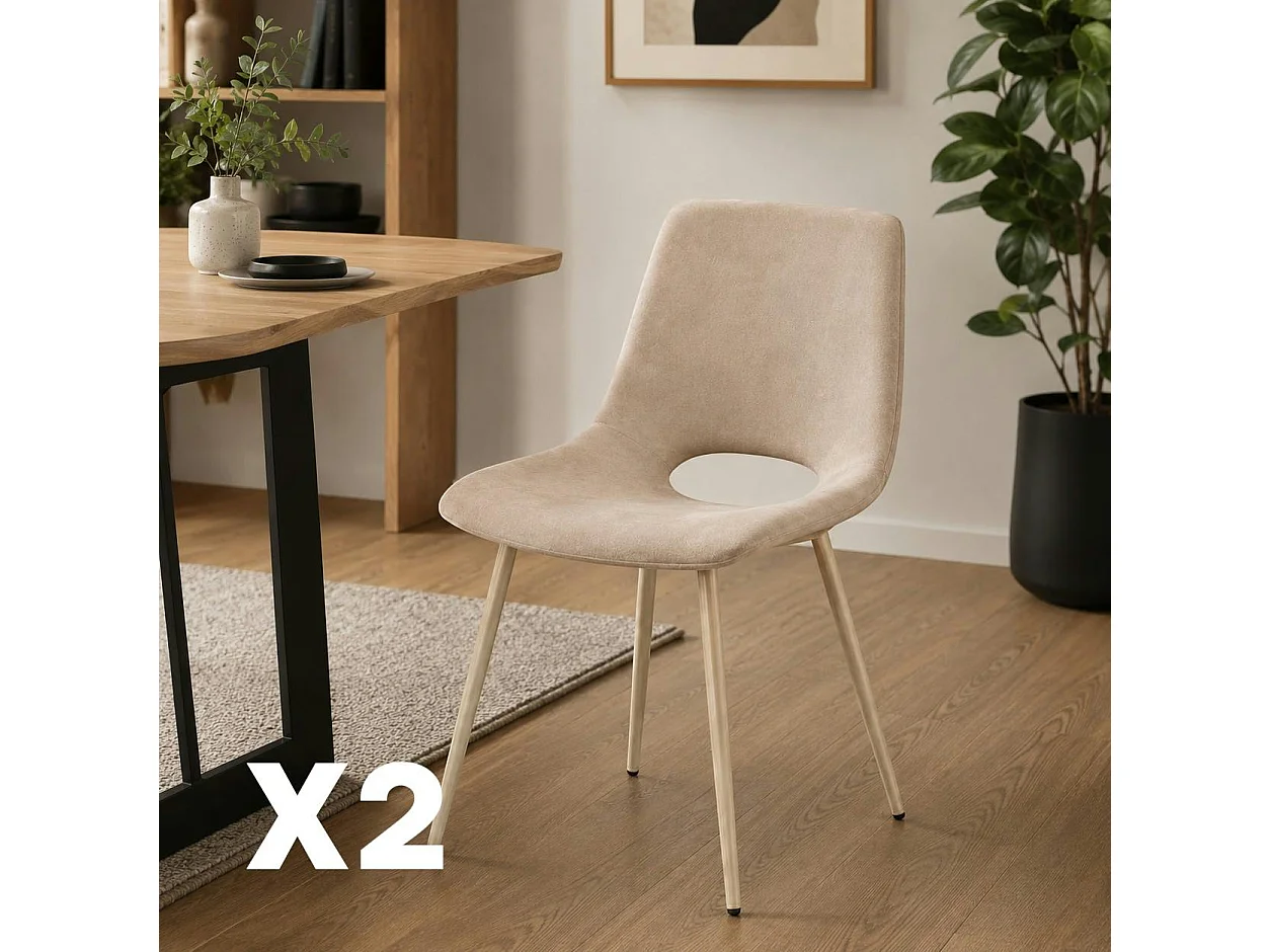 Chaise tissu taupe à dossier ouvert (lot de 2) LORA