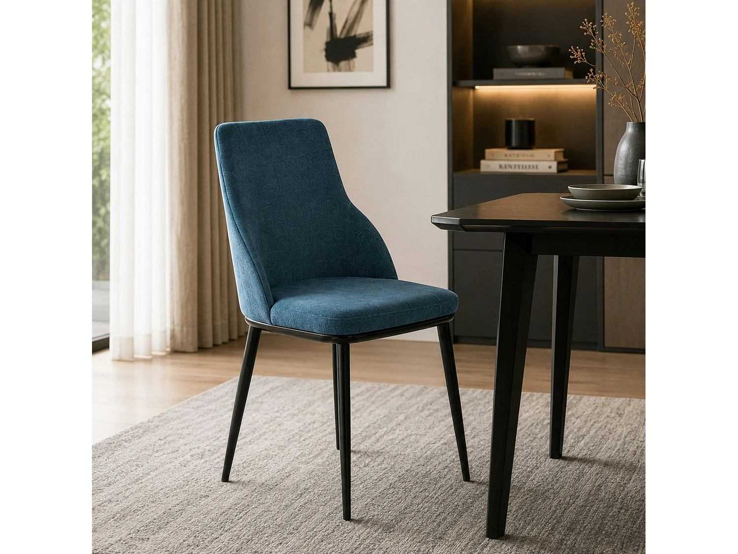 Chaise tissu bleu pieds métal noir (x2) AUREN
