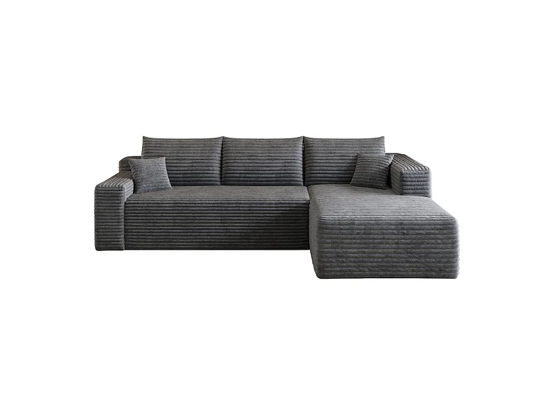 241cm Højre hjørnesofa i ribfløjl - modulær 3-personers sofa med chaiselong - Grå