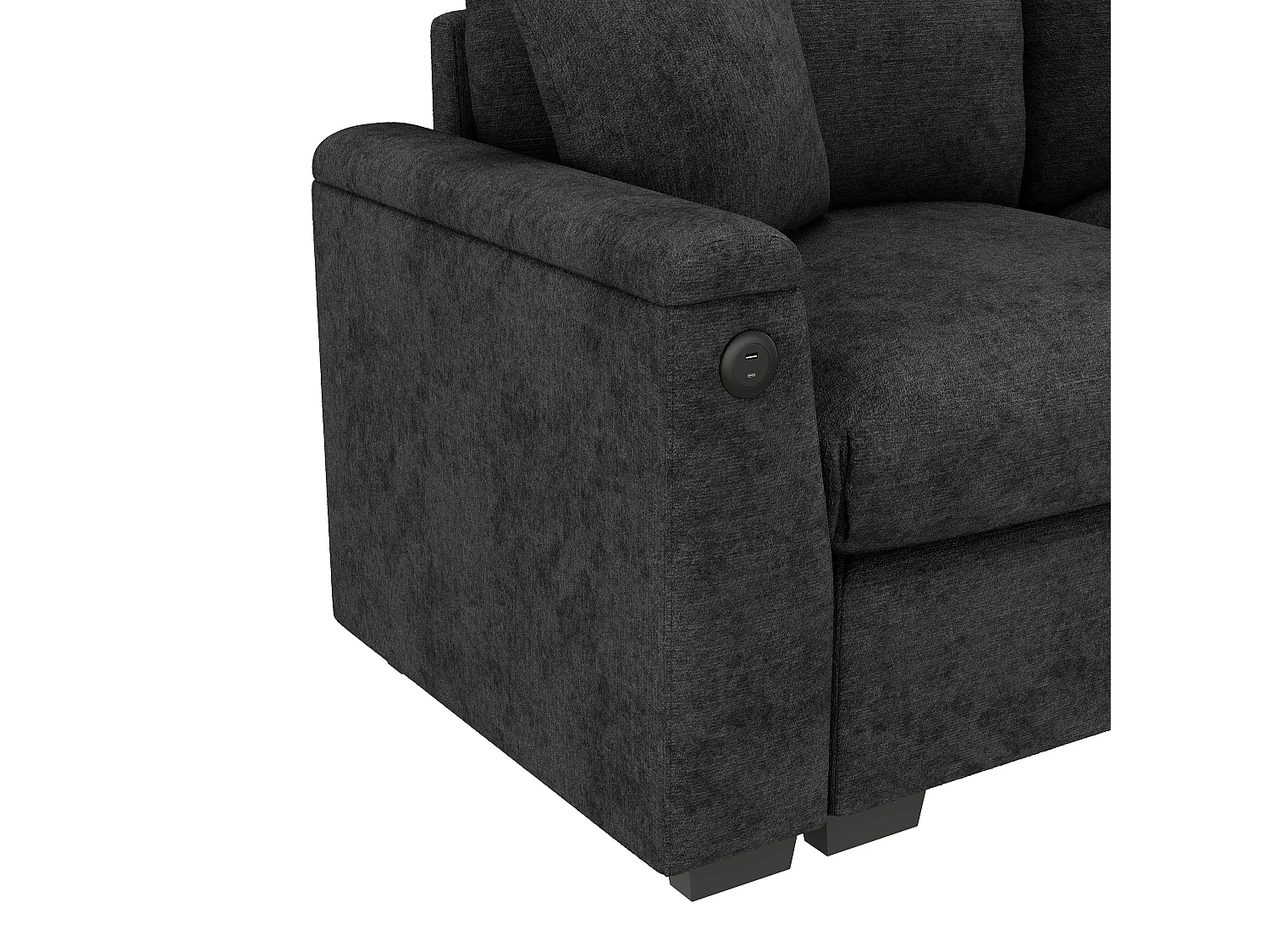 Canapé 3 places moderne en velours de chenille, avec coussins, table pliante, ports USB, porte-gobelets et rangement intégré,Gris