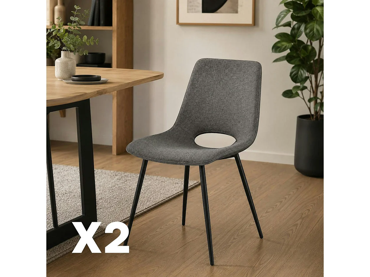 Chaise tissu gris foncé à dossier ouvert (lot de 2) LORA