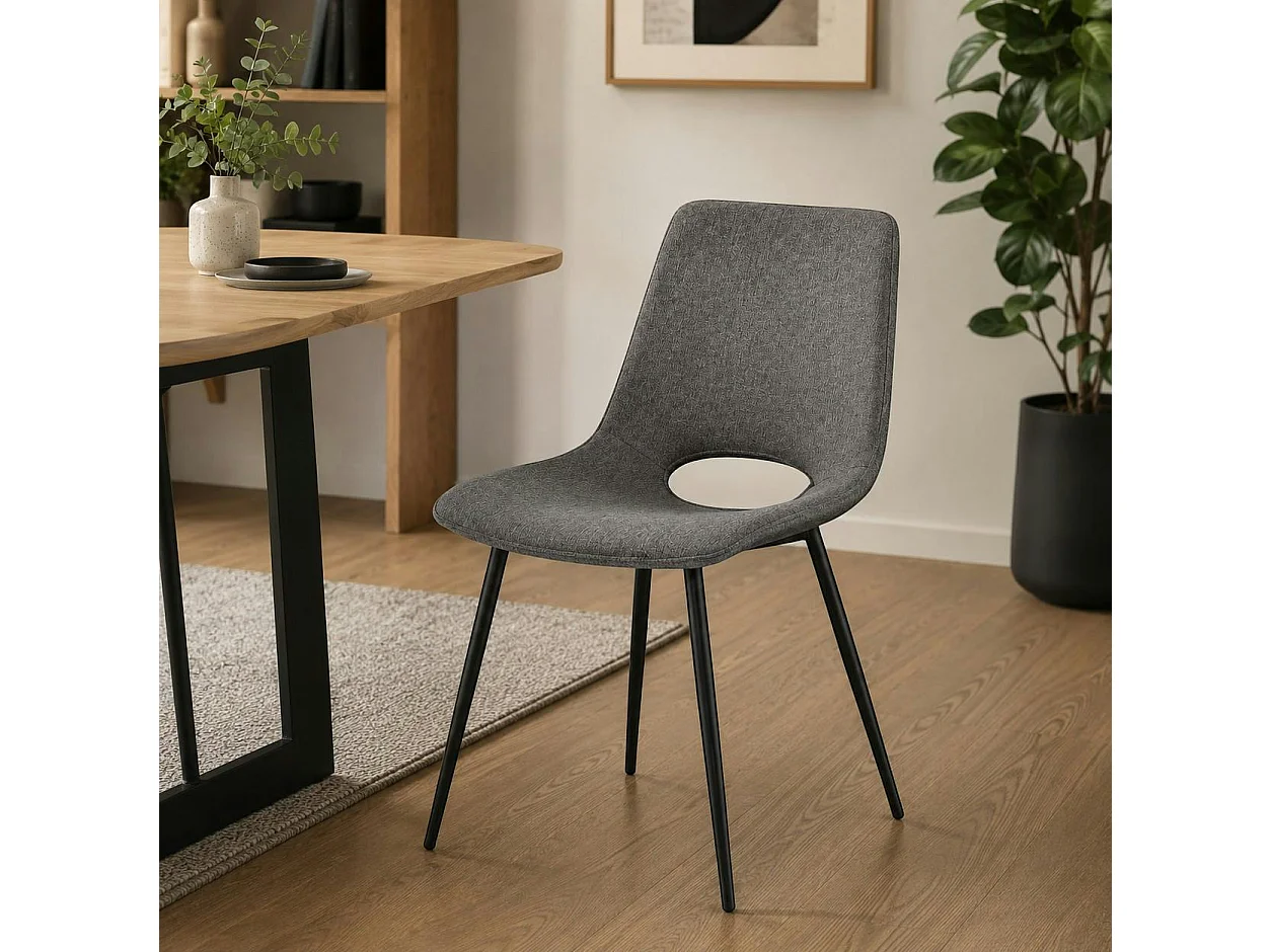 Chaise tissu gris foncé à dossier ouvert (lot de 2) LORA