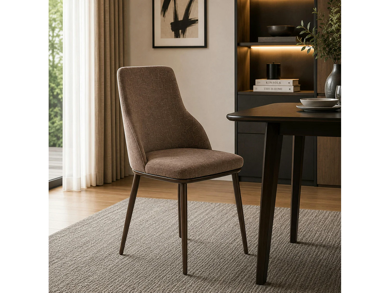 Chaise tissu marron pieds bronze (x2) AUREN