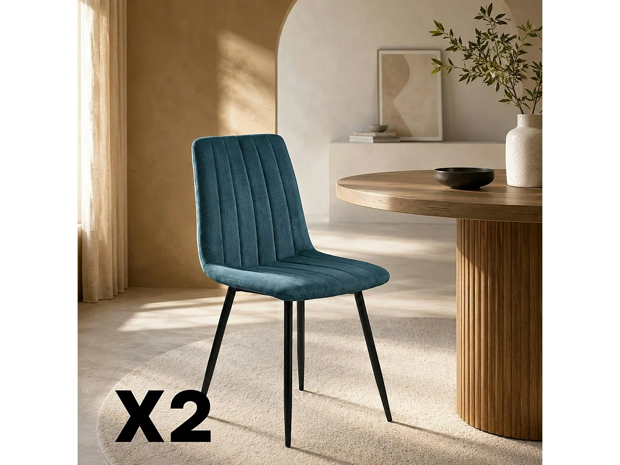 Chaise tissu bleu à coutures verticales (lot de 2) LORA
