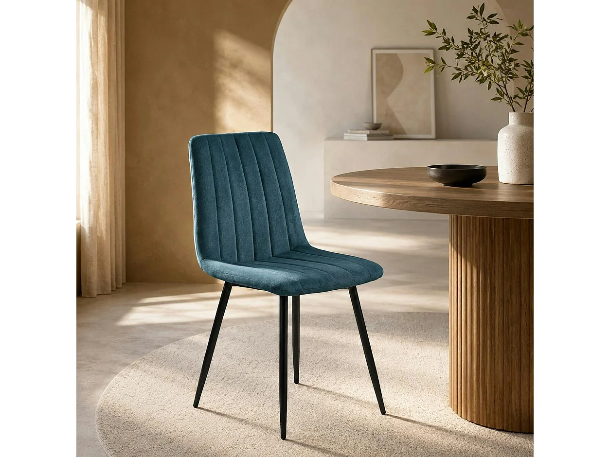 Chaise tissu bleu à coutures verticales (lot de 2) LORA