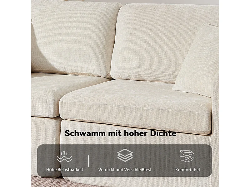 Divano 2 posti modulare in tessuto ciniglia, con portabicchieri e USB, 220x100x89cm, Beige