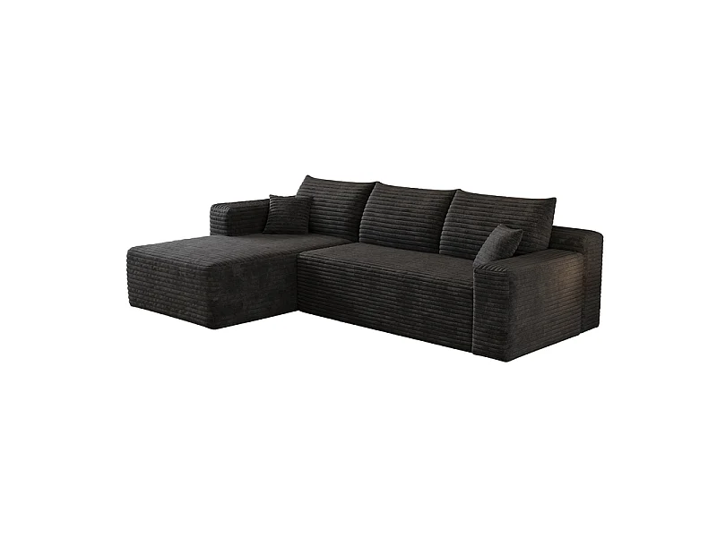 Divano angolare sinistro in velluto a coste nero - Divano modulare a L - 241x151x84 cm