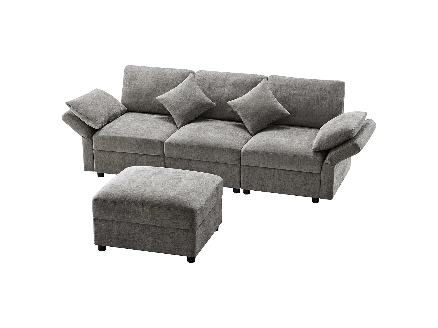 Canapé d'angle 3 places en velours chenille gris