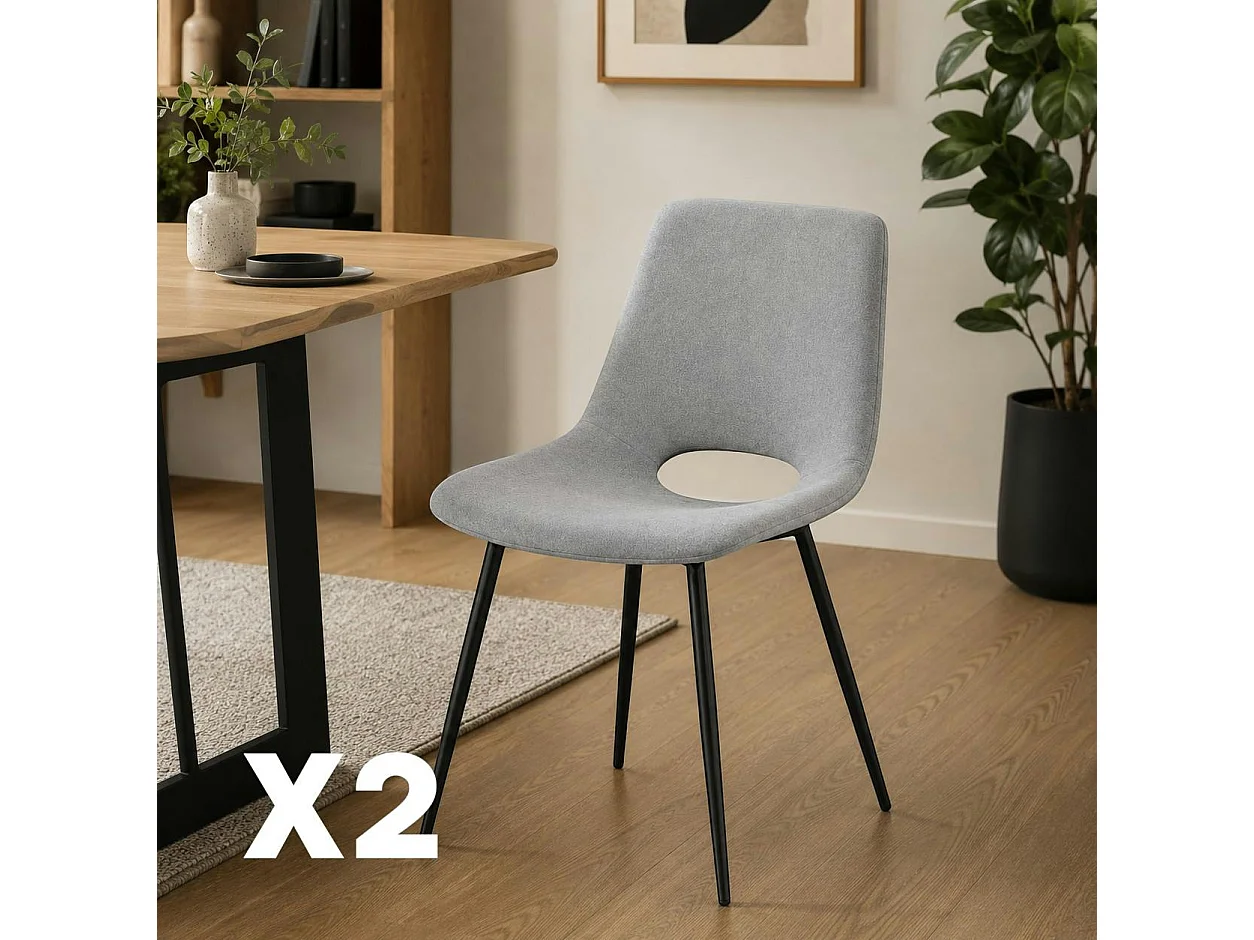 Chaise tissu gris à dossier ouvert (lot de 2) LORA