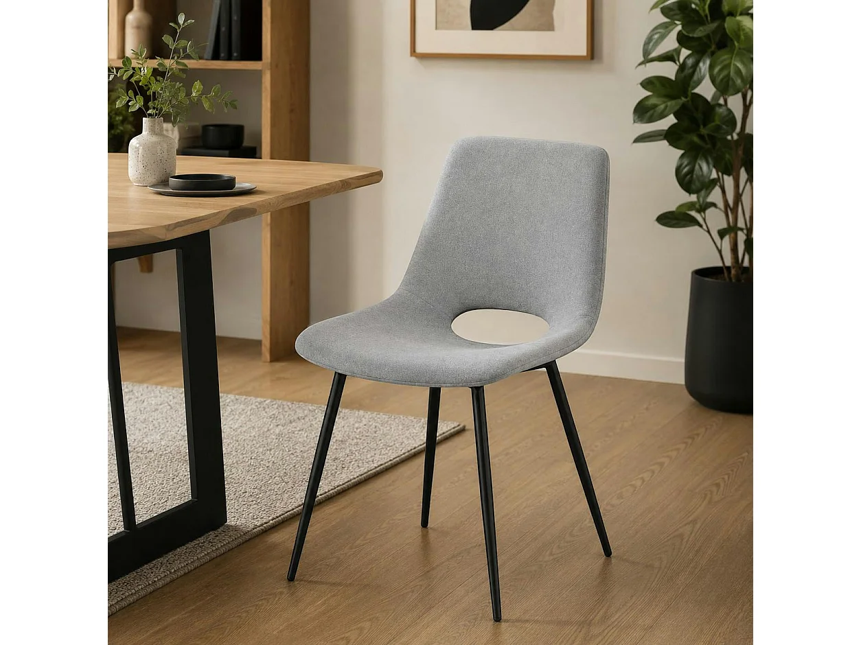 Chaise tissu gris à dossier ouvert (lot de 2) LORA