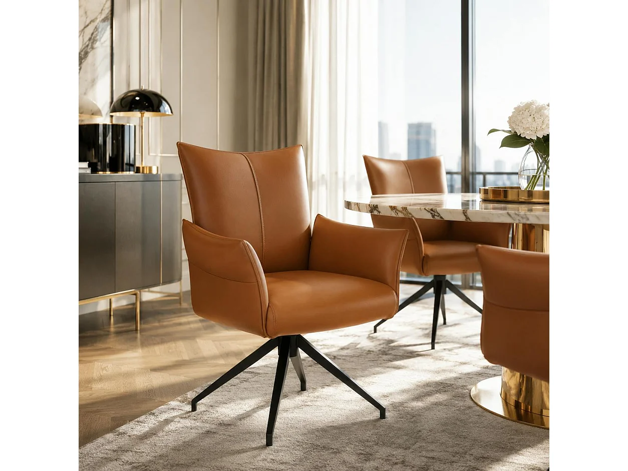 Fauteuil de table pivotant cuir cognac (x2) LOMBARDIE