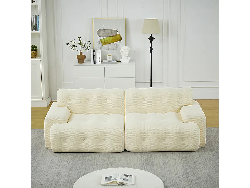 224cm Divano modulare 2 posti in tessuto 3D a maglia, profondità seduta 68cm, Beige