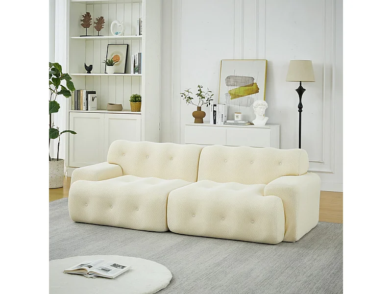 224cm Divano modulare 2 posti in tessuto 3D a maglia, profondità seduta 68cm, Beige