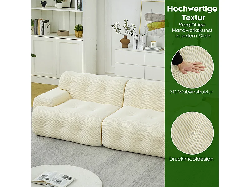 224cm Divano modulare 2 posti in tessuto 3D a maglia, profondità seduta 68cm, Beige