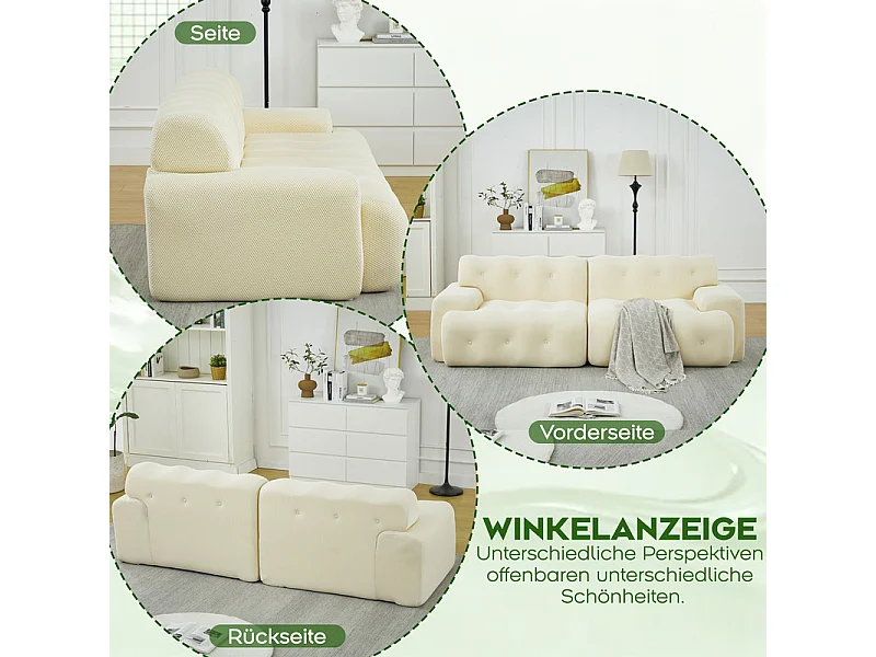 224cm Divano modulare 2 posti in tessuto 3D a maglia, profondità seduta 68cm, Beige