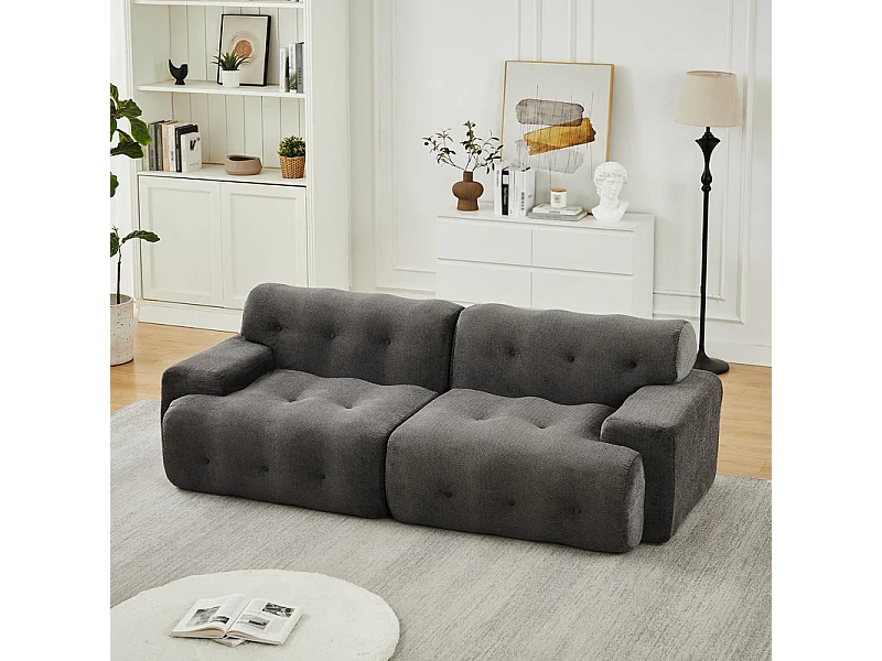 Divano modulare 2 posti in tessuto ciniglia, profondità seduta 68cm, 224×104×66cm, Grigio