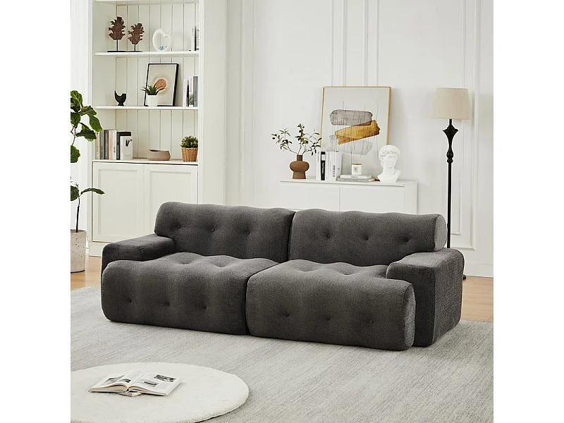 Divano modulare 2 posti in tessuto ciniglia, profondità seduta 68cm, 224×104×66cm, Grigio