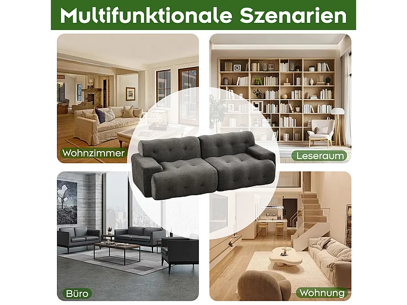 Divano modulare 2 posti in tessuto ciniglia, profondità seduta 68cm, 224×104×66cm, Grigio