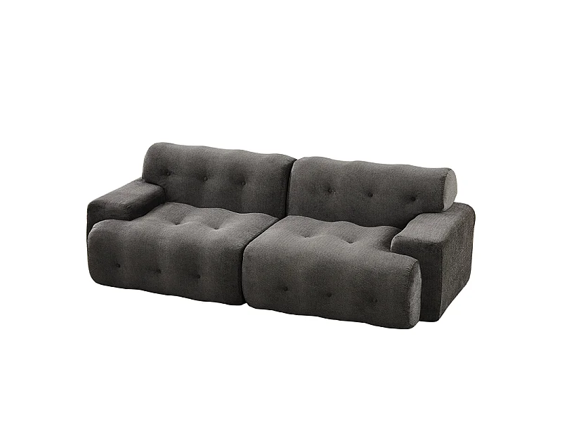 Sofá modular 2 plazas en tela chenilla, 68cm profundidad asiento, 224×104×66cm, Gris
