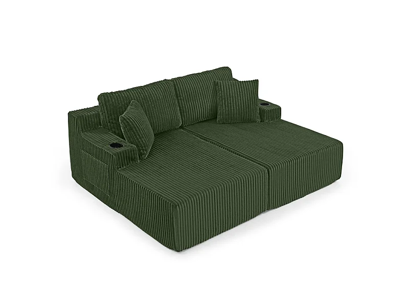 Canapé 2 places en velours côtelé vert 186x154x78 cm